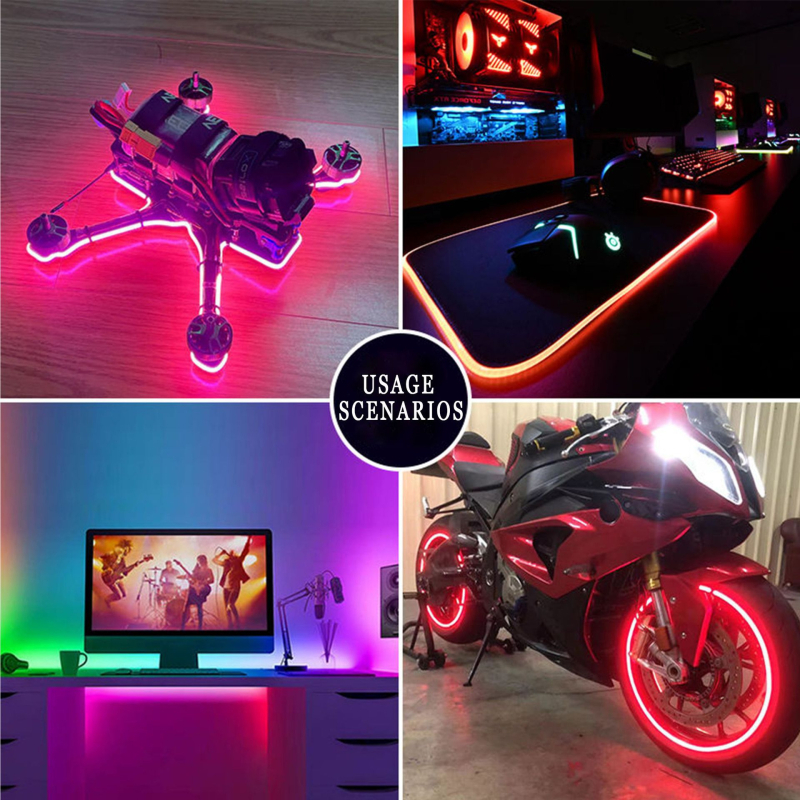 5V COB LED pás pre vnútro auta, RGB plné farby, šírka 5 mm, 100 LED, diaľkové ovládanie, efekt tečúcej vody