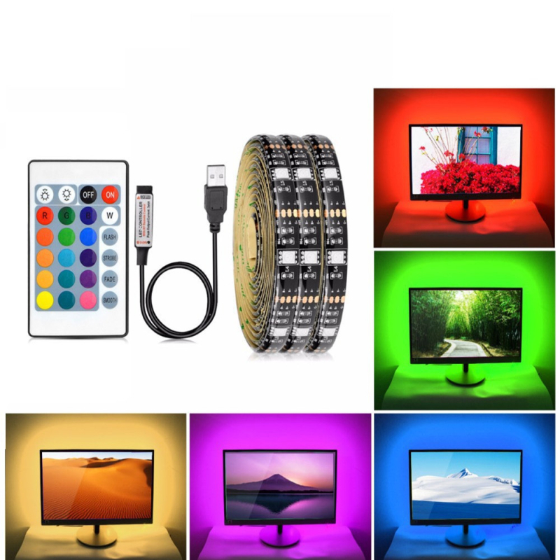 RGB LED pás s napätím 5V 5050 s USB bezdrôtovým diaľkovým ovládaním pre pozadie televízie a počítača