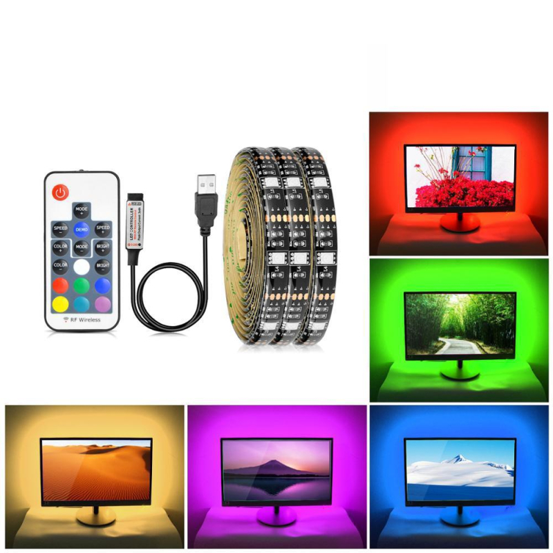 RGB LED pás s napätím 5V 5050 s USB bezdrôtovým diaľkovým ovládaním pre pozadie televízie a počítača