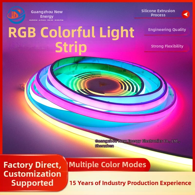 RGB COB LED pásik, vonkajší IP67 vodotesný, stmievateľný s inteligentnou hlasovou kontrolou, 24V, dĺžka 5 m, šírka 12 mm, 90 CRI, 12 W/m, 720 LED, uhol lúča 180°