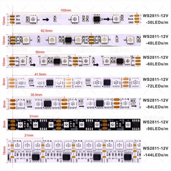 WS2811 RGB pás 12V, 5050, môžete odrezať na segmenty, 3 LED na riadič, farebné prechody svetla