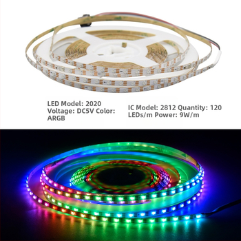 RGB farebný LED pás, 160 LED, 2835, 5V, dĺžka 1000 mm, šírka 5 mm, lúč 120°, stmievateľný, CE certifikát, Nie je vodotesný, Séria: Farebné zvýraznenie, Značka: XQZM