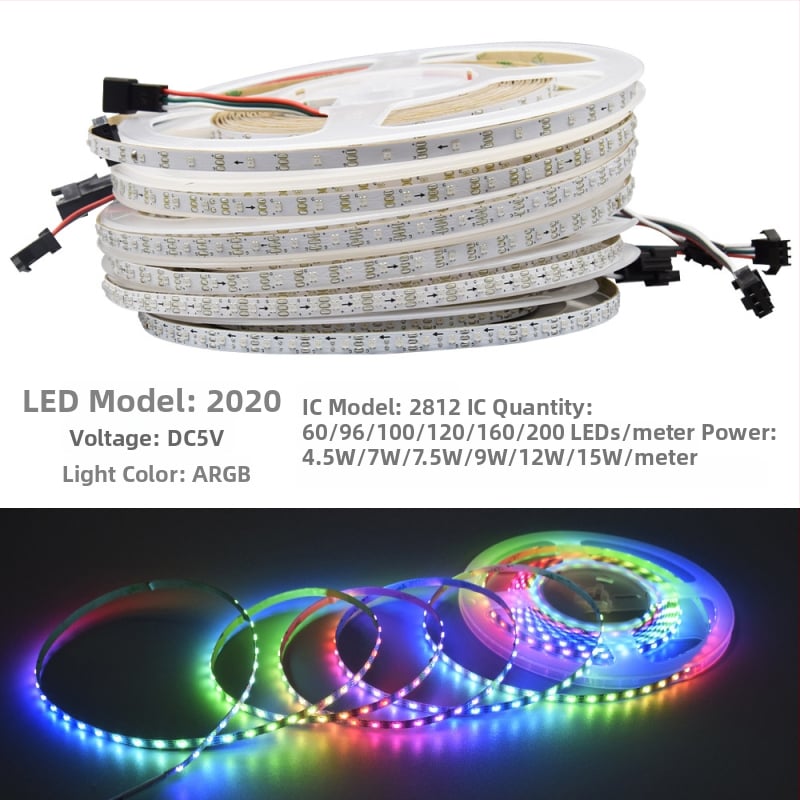 RGB farebný LED pás, 160 LED, 2835, 5V, dĺžka 1000 mm, šírka 5 mm, lúč 120°, stmievateľný, CE certifikát, Nie je vodotesný, Séria: Farebné zvýraznenie, Značka: XQZM