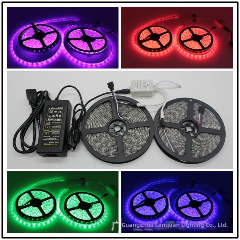 5050 RGB LED pásik sada, 60 LED, dĺžka 5 m, vodotesný, 12V, diaľkové ovládanie, stmievateľný, 14.4W, epoxidový náter, CE certifikát
