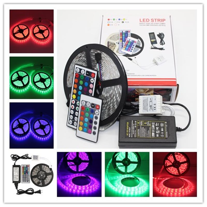 5050 RGB LED pásik sada, 60 LED, dĺžka 5 m, vodotesný, 12V, diaľkové ovládanie, stmievateľný, 14.4W, epoxidový náter, CE certifikát