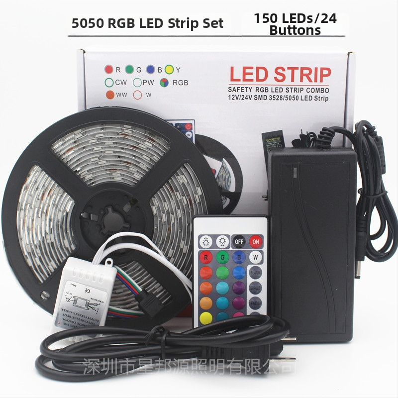 LED pásik 12V, 5050 RGB, 5 m set, epoxidové potiahnutie, vodotesnosť IP65, zmena farieb, pružný pásik so 60 LED, balenie v farebnej krabičke