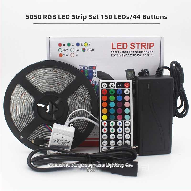 LED pásik 12V, 5050 RGB, 5 m set, epoxidové potiahnutie, vodotesnosť IP65, zmena farieb, pružný pásik so 60 LED, balenie v farebnej krabičke