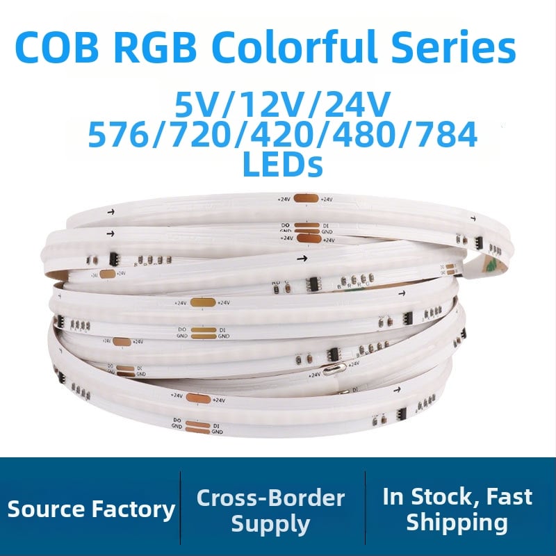 COB RGB LED pásik – Štyri v jednom RGBWW, 5V/12V/24V, 576 LED, lúč 150°, stmievateľný, životnosť 50 000 h, dekorácia do atmosféry