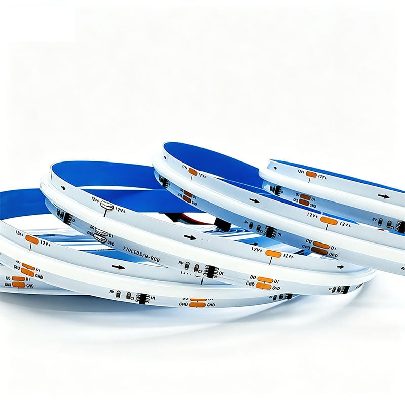 COB RGB LED pásik – Štyri v jednom RGBWW, 5V/12V/24V, 576 LED, lúč 150°, stmievateľný, životnosť 50 000 h, dekorácia do atmosféry