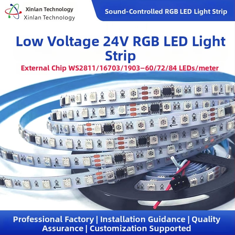 24V RGB LED pás s programovateľnými IC WS2811/1903/16703, 60/72/84 LED
