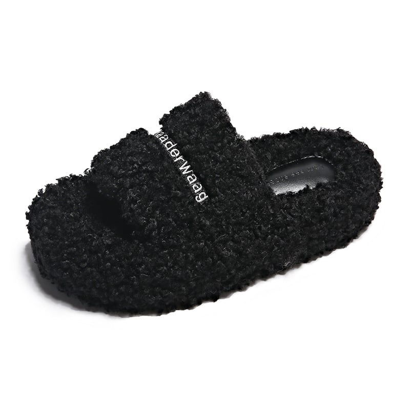 Γυναικείες παντόφλες από μαλλί αρνιού με χοντρή σόλα, κορεατικού στυλ, ζεστές παντόφλες με ένα λουρί, Φθινόπωρο-Χειμώνας 2023