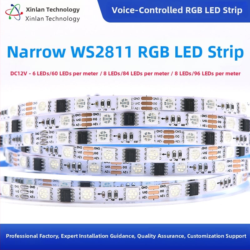 DC12V úzka LED páska, 60 LED, WS2811RGB ovládač, senzorové ovládanie, dekoratív plnofarebná svetelná páska, šírky 6 mm a 8 mm
