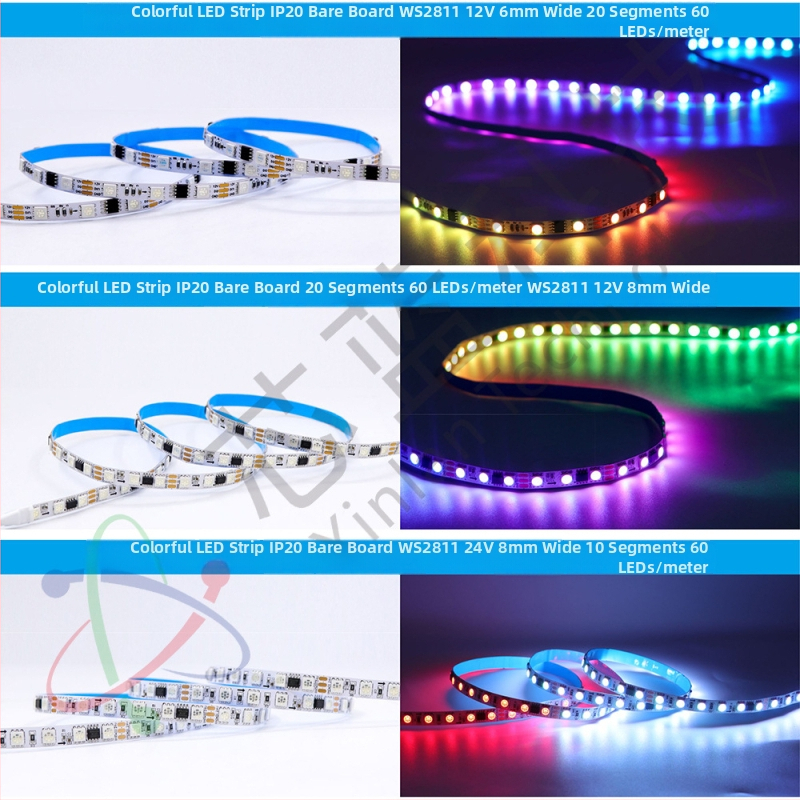 DC12V úzka LED páska, 60 LED, WS2811RGB ovládač, senzorové ovládanie, dekoratív plnofarebná svetelná páska, šírky 6 mm a 8 mm