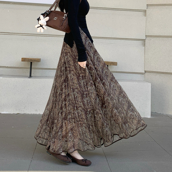 Dámska dlhá sieťovaná sukňa s retro Paisley vzorom, vysoký pás, A-line, midi dĺžka