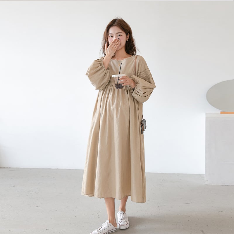 Tehotenské šaty na jeseň 2023 v štýle Hepburn, francúzska elegancia, stojací golier, dlhé rukávy, tkanina z bavlny a ľanu, hlavný materiál spandex 30–50%, dlhá sukňa typu princezna.