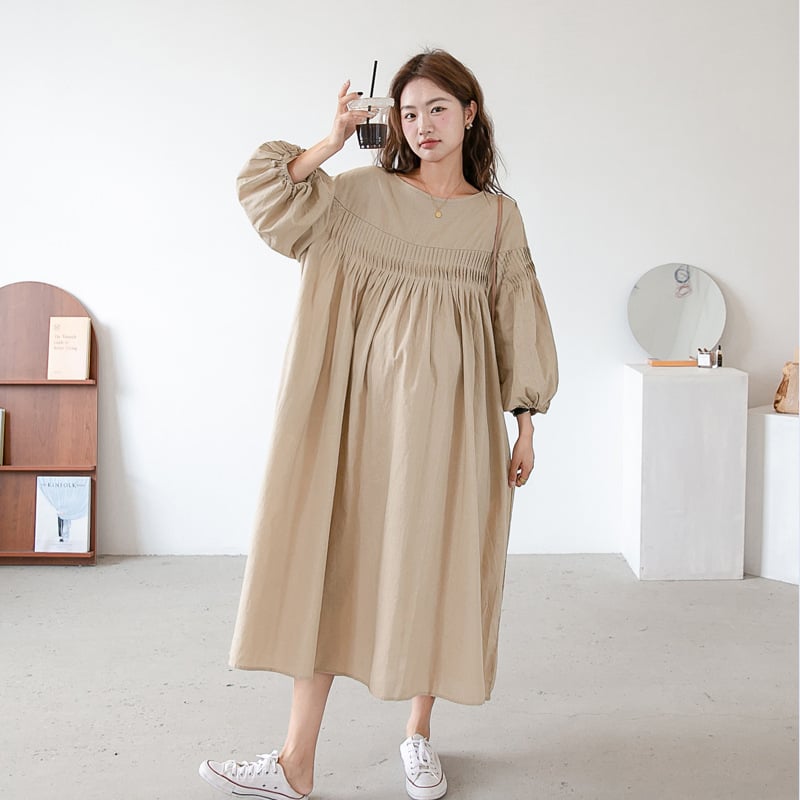Tehotenské šaty na jeseň 2023 v štýle Hepburn, francúzska elegancia, stojací golier, dlhé rukávy, tkanina z bavlny a ľanu, hlavný materiál spandex 30–50%, dlhá sukňa typu princezna.
