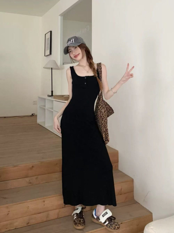 Modalové dlhé šaty s ramienkami po kolená, jar-leto, plus veľkosť, univerzálne šaty na vrstvenie