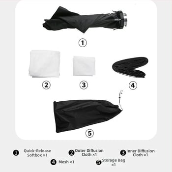 Softbox 60x90 cm με Bowens mount, γρήγορη συναρμολόγηση και αποσυναρμολόγηση, φως ζωντανών μεταδόσεων, κάλυμμα με κυψελοειδές πλέγμα