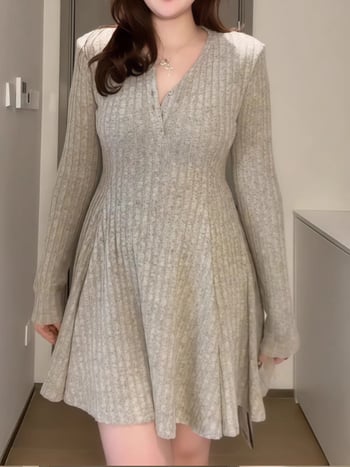 Plus-size pletené šaty s V výstrihom na jeseň-zimu, lichotivé pre krivky, inšpirované Hepburn štýlom, dlhé šaty s A-línou