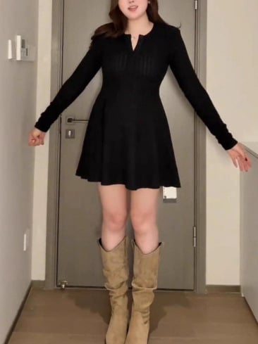 Plus-size pletené šaty s V výstrihom na jeseň-zimu, lichotivé pre krivky, inšpirované Hepburn štýlom, dlhé šaty s A-línou