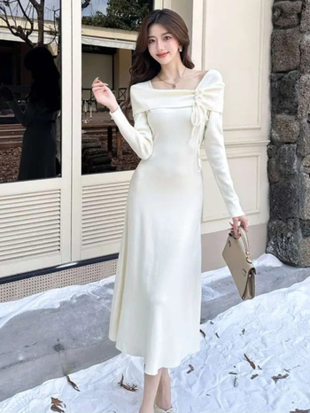 Francúzsky štýlové off-shoulder šaty s 3D kvetmi, dlhé