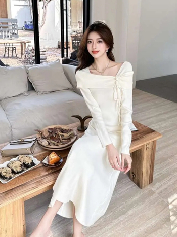 Francúzsky štýlové off-shoulder šaty s 3D kvetmi, dlhé
