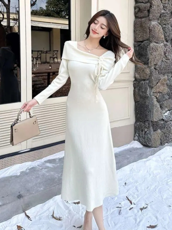 Francúzsky štýlové off-shoulder šaty s 3D kvetmi, dlhé