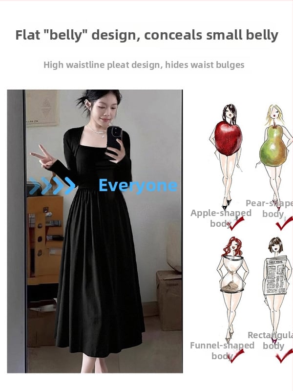 Čierne šaty v štýle kabáta pre ženy, dlhý strih, Hepburn inšpirovaný, elegantný vzhľad pre menšie postavy