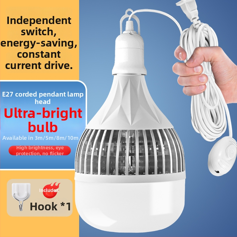 LED domáca žiarovka s káblom, E27 závit, napájanie zo zásuvky, energeticky úsporné vonkajšie svietidlo so spínačom