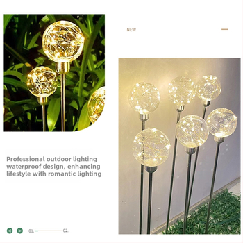 Solárna LED guľová lampa s meďou drôtom, vonkajšie použitie, IP65 vodeodolná