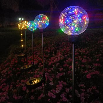 Solárna LED guľová lampa s meďou drôtom, vonkajšie použitie, IP65 vodeodolná