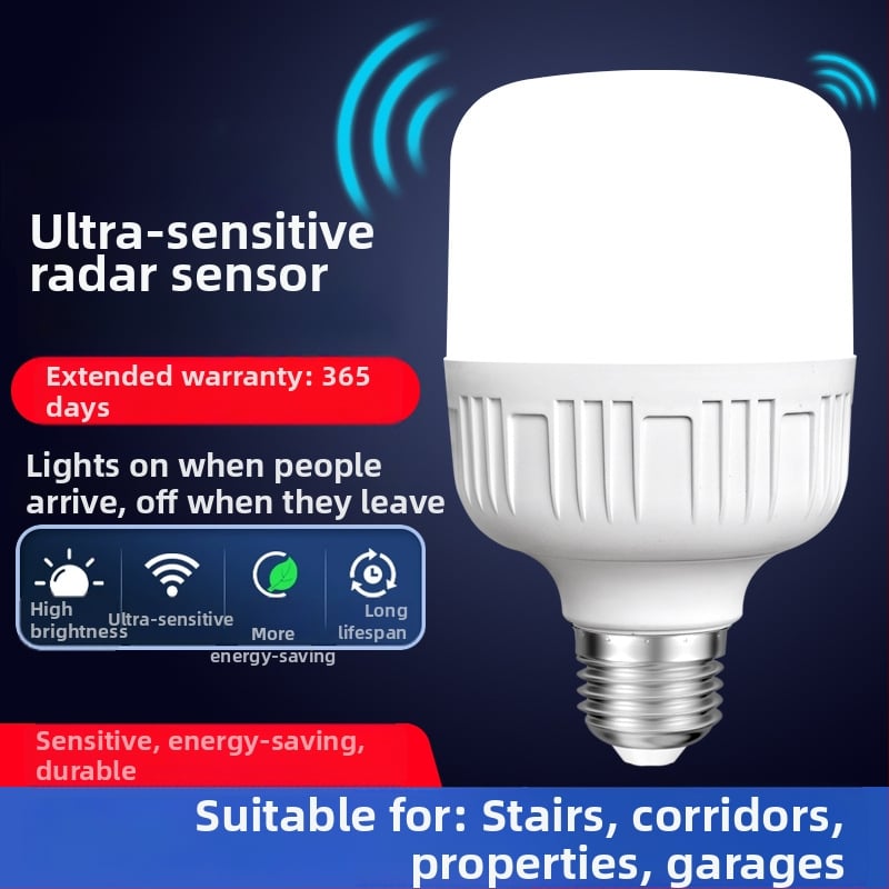 LED žiarovka s infračerveným senzorom pohybu pre schody a chodbu, E27 závit, radarový senzor, úsporná.