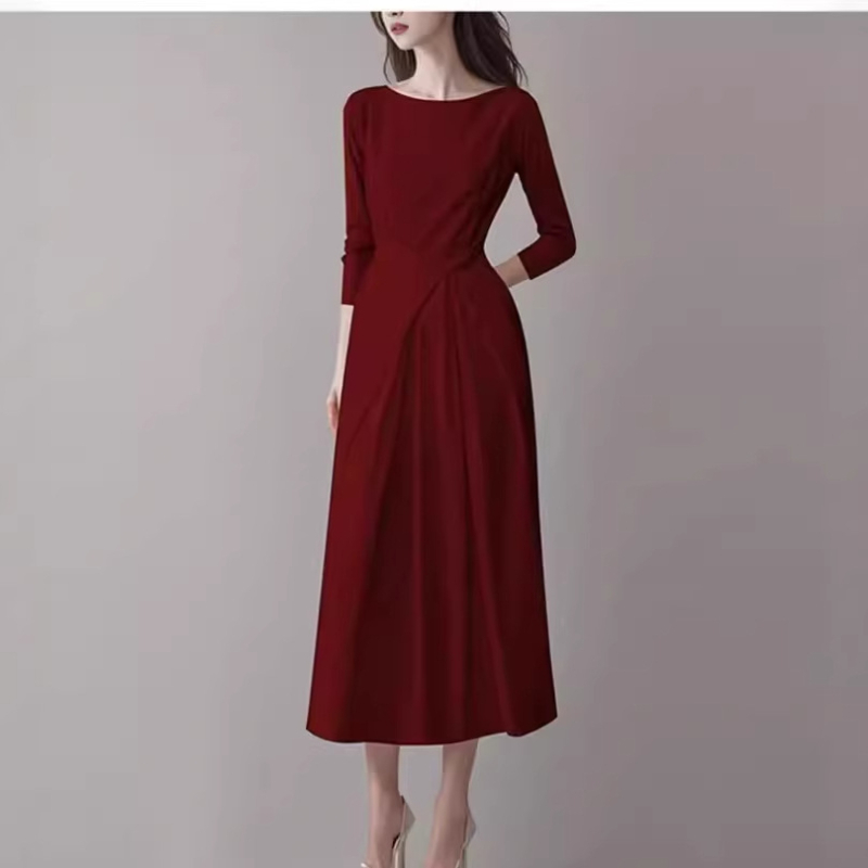 Dámske šaty s dlhým rukávom vo francúzskom štýle, elegantná jarno-jesenná móda, dlhé šaty na jeseň-zimu