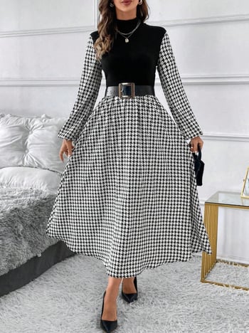 2025 francúzske retro káro patchwork pletené šaty so štíhlym pásom, jemný štýl