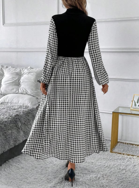 2025 francúzske retro káro patchwork pletené šaty so štíhlym pásom, jemný štýl