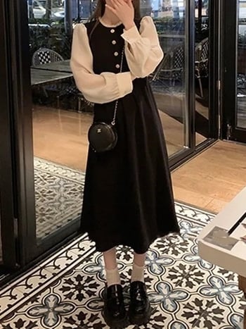 Francuski stil dugačka haljina s puff rukavima za žene, inspirirano Hepburn stilom