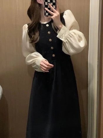 Francuski stil dugačka haljina s puff rukavima za žene, inspirirano Hepburn stilom