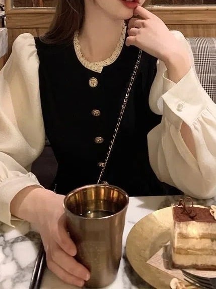 Francuski stil dugačka haljina s puff rukavima za žene, inspirirano Hepburn stilom