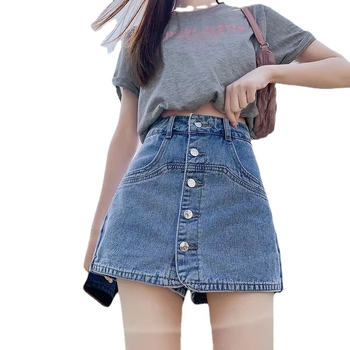 Ženska jeans mini suknja s visokim strukom, lagana ljetna tkanina, A-linija, vitka silueta, moderan stil