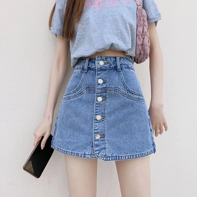 Ženska jeans mini suknja s visokim strukom, lagana ljetna tkanina, A-linija, vitka silueta, moderan stil