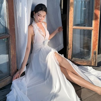 Ženska haljina bez naramenica, vrhunska elegancija, asimetričan kroj, eteričan dojam, stil za odmor