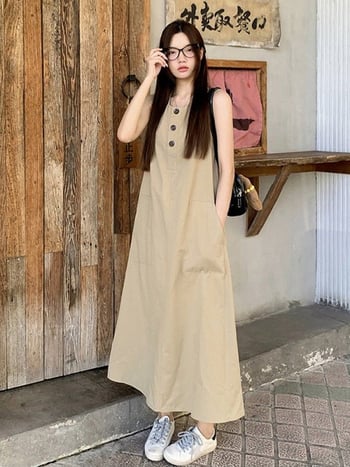 Retro elegantné dámske bezrukávové vestové šaty, letné dlhé A-line šaty, voľného strihu