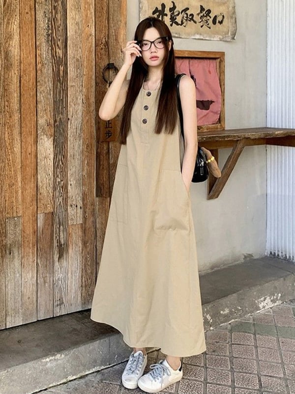 Retro elegantné dámske bezrukávové vestové šaty, letné dlhé A-line šaty, voľného strihu