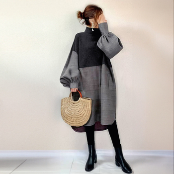 Dámske šaty v kórejskom a japonskom štýle, patchwork, batwing rukáv, nepravidelná stredná dĺžka