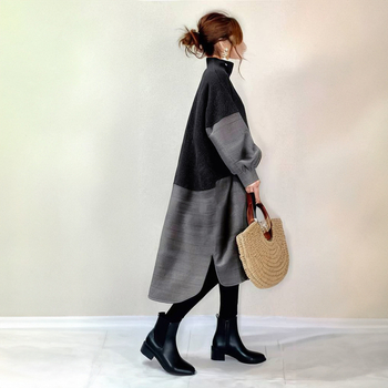 Dámske šaty v kórejskom a japonskom štýle, patchwork, batwing rukáv, nepravidelná stredná dĺžka