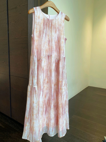 Šaty z Tencelu, bez rukávov, s halterom, dlhé A-line šaty, tie-dye vzor, letné šaty