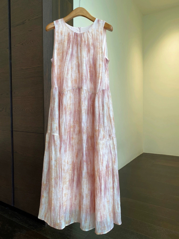 Šaty z Tencelu, bez rukávov, s halterom, dlhé A-line šaty, tie-dye vzor, letné šaty