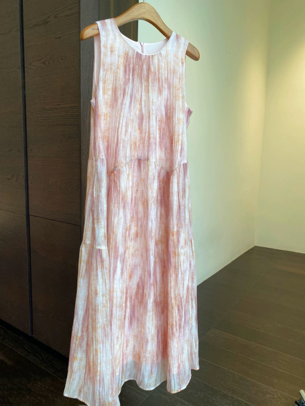 Šaty z Tencelu, bez rukávov, s halterom, dlhé A-line šaty, tie-dye vzor, letné šaty