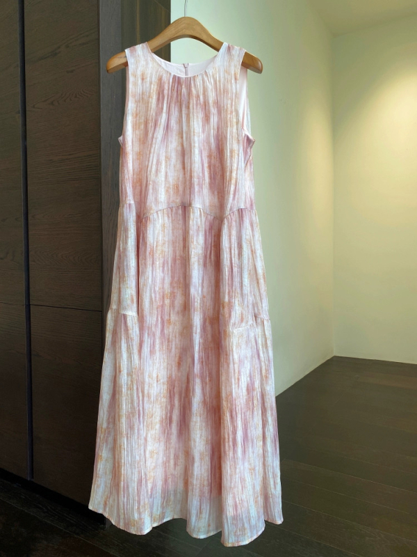 Šaty z Tencelu, bez rukávov, s halterom, dlhé A-line šaty, tie-dye vzor, letné šaty