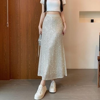 Plus-size flitrová bodycon midi sukňa, jarno-jesenná 2026, inšpirovaná kórejskou módou, štíhly pás